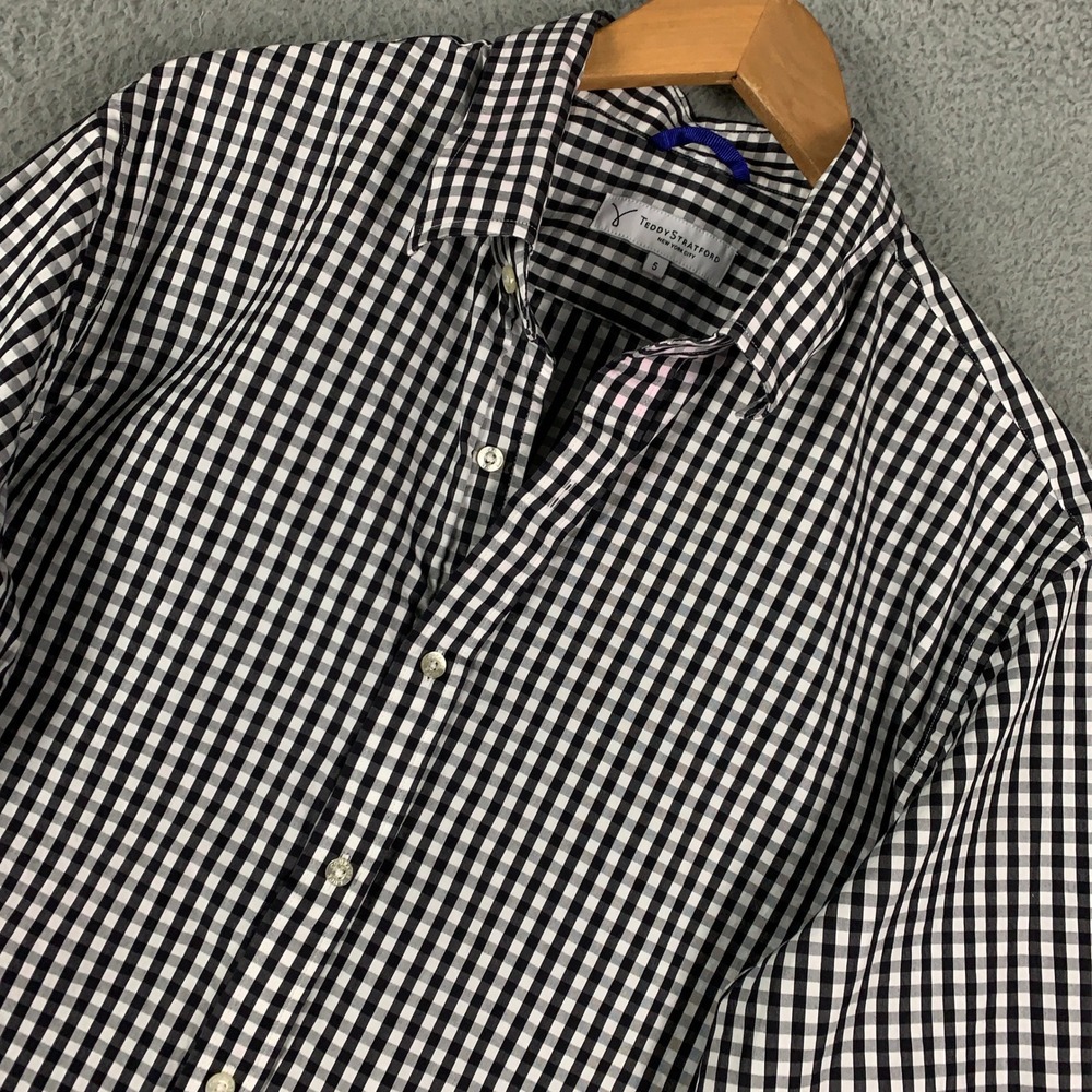 Teddy Stratford Zip Fit Shirt Mens Size 5 XL Black White Gingham Check Button Up